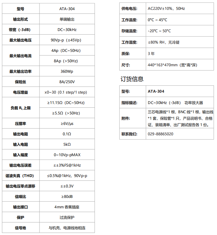 ATA-304功率放大器指标