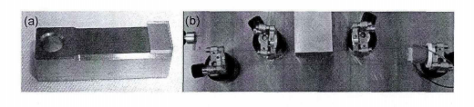 实验中所用的晶体和搭建的蝶形环形腔：（a）晶体；（b）蝶形环形腔。