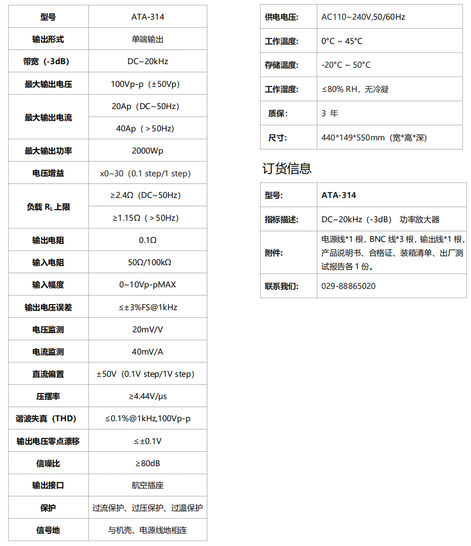 ATA-314功率放大器规格参数