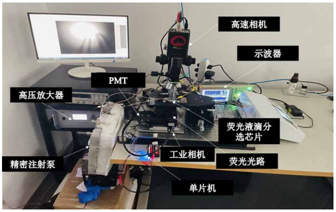 介电泳液滴分选实验实拍图